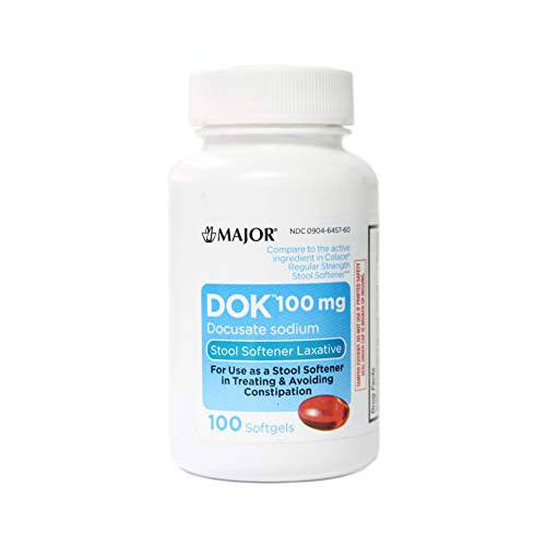Major Pharmaceuticals DOK Stool Softener Softgels 100Mg, 100 Count Bottle