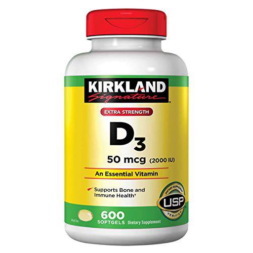 Kirkland Signature MNJDHCHG Maximum Strength Vitamin D3 2000 I.U. 600 Softgels, Bottle Personal Healthcare/Health Care 4 Pack