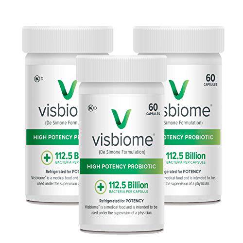 Visbiome® High Potency Probiotic Capsules 112.5 Billion CFU - Irritable Bowel Syndrome (IBS) Medical Food, Shipped Cold in Recyclable Cooler with Temperature Monitor (3-Pack)
