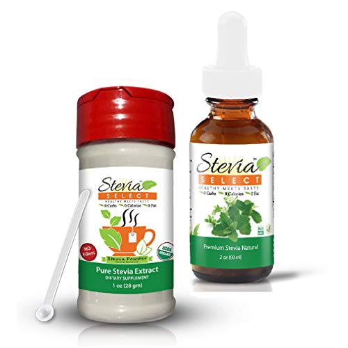 Stevia Pure Organic Stevia Powder & Stevia Liquid Bundle 2 Pack - Stevia Liquid 2 oz.