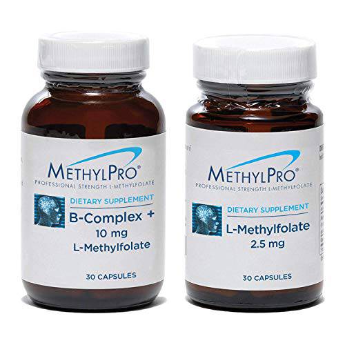 MethylPro 2-Product Set with B-Complex + 10mg L-Methylfolate for Energy, Mood + Immune Support + 2.5mg L-Methylfolate, 5-MTHF for Mood, Homocysteine Methylation + Immune Support (30 Capsules Each)
