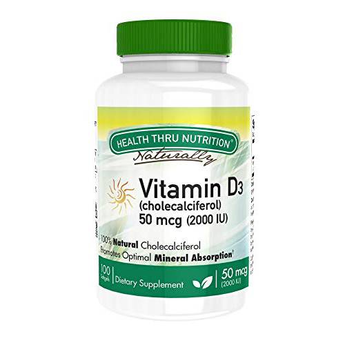 HEALTH THRU NUTRITION Vitamin D3 2,000iu 100 Softgels, 0.25 Pound