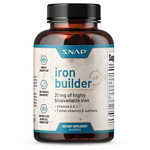 Natural Blood Builder Iron Supplements for Anemia, 21mg Iron Pills to Increase Energy, Metabolism & Digestion, Raise Hemoglobin Levels - Absorbs Quickly Vitamins Organic Nutrients (60 Capsules)