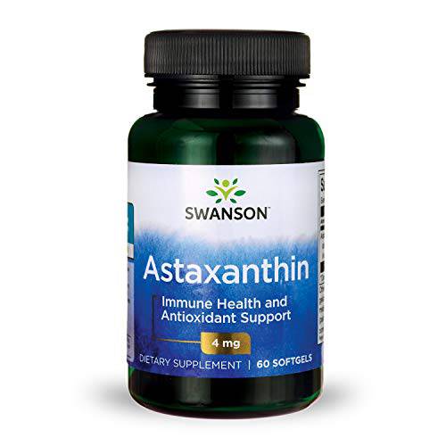 Swanson Astaxanthin Eye Vision Brain Skin Health Antioxidant Support Supplement (Astaxanthin 4 mg) 60 Softgels Sgels