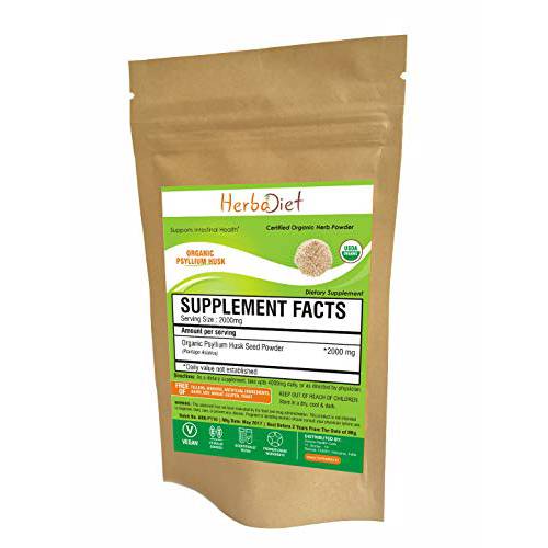 Organic Psyllium Husk Ground Powder | Dietary Fiber Supplement Support Isabgol Intestinal Health Digestive Support | Non-GMO Keto Friendly (200 Gram)
