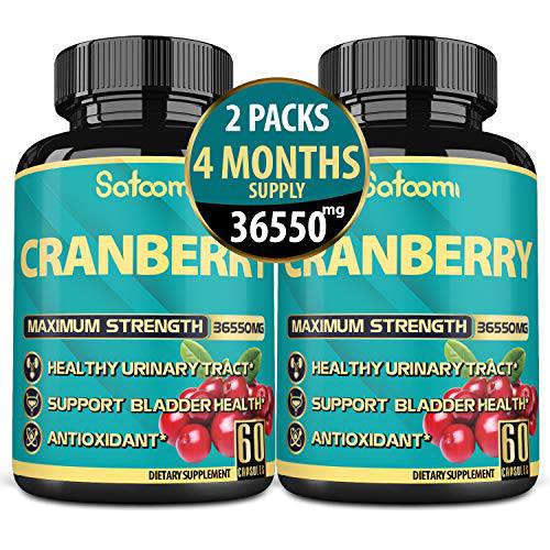 High-Concentrated Cranberry Extract Capsules - 4-Month Supply - Equivalent to 36550mg of 6 Herbs - Cleanse, Healthy Urinary Tract, and Immune Support - 120 Count