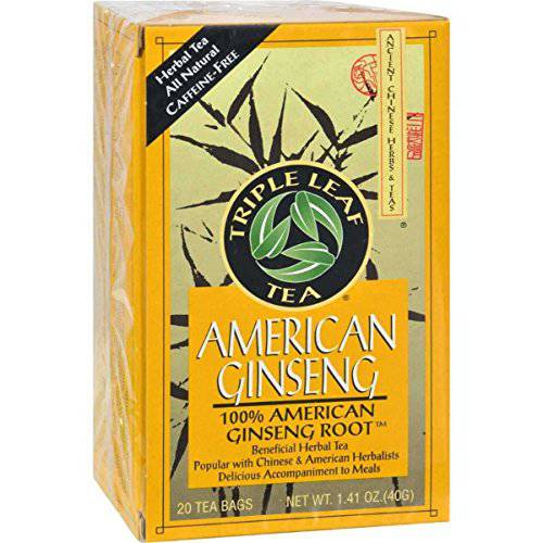 Triple Leaf American Ginseng Root Tea - 20 bags per pack - 6 packs per case.