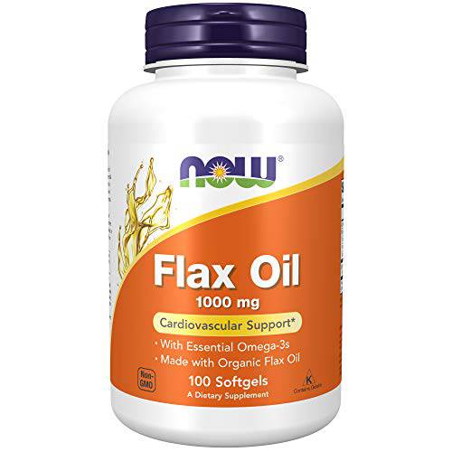 NOW Supplements, Flax Oil 1,000 mg made with Organic Flax Oil, Cardiovascular Support*, 100 Softgels