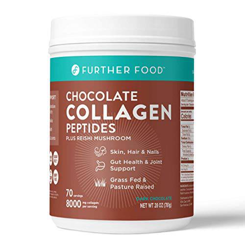 Further Food Collagen Peptide Powder, Dark Chocolate Collagen with Cacao, Grass-Fed Pasture-Raised Hydrolyzed Type 1 & 3 Collagen, Gut Health Paleo Keto Sugar-Free (70 Servings)