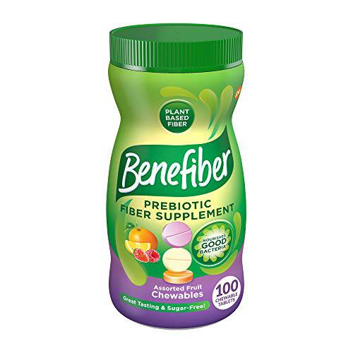Benefiber Prebiotic Fiber Supplement for Digestive Health, Assorted Fruit Chewable Fiber Tablets - 100 Count