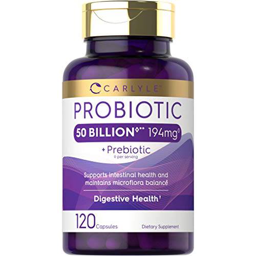 Probiotics with Prebiotics | 120 Capsules | 50 Billion Active Organisms | Non-GMO & Gluten Free Supplement | by Carlyle
