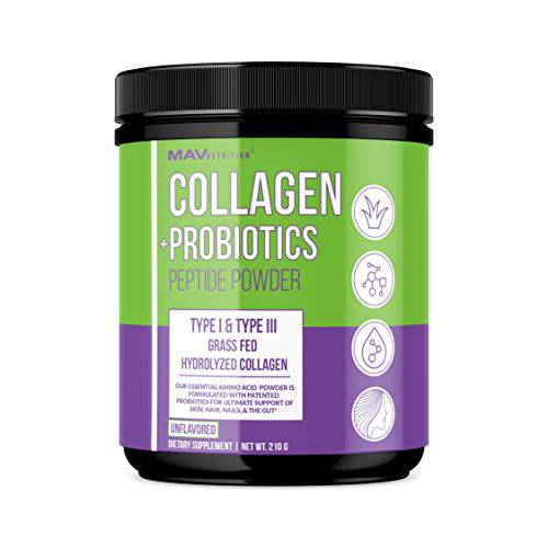 Collagen + Probiotics Peptide Powder, Type 1 & Type 3 Grass-Fed Hydrolyzed Pure Hydrolyzed Collagen, Unflavored, 210g