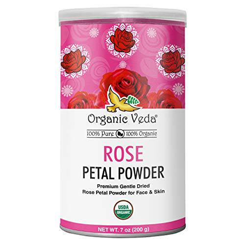 Organic Veda Edible Rose Petal Powder - Edible Rose Dusting Powder for Cooking & Baking - Natural Powdered Organic Rose Petals for DIY Face Masks, Skin & Hair Care Products - Vegan, Non-GMO - 7oz.