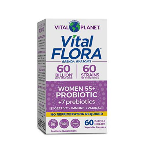 Vital Planet - Vital Flora Women 55+ Daily Shelf Stable Probiotic 60 Billion, Digestive Support Probiotics for Women with Prebiotic Fiber, 60 Capsule