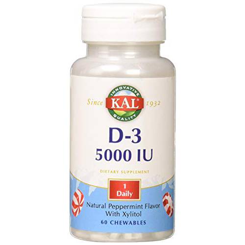 KAL Ultra D3, Chewable, Peppermint (Btl-Plastic) 5000IU 60ct