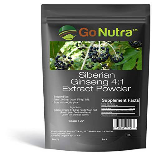 Siberian Ginseng Powder 4:1 Extract 4X Times Stronger Non-GMO 1lb (16 oz) Eleuthero Root