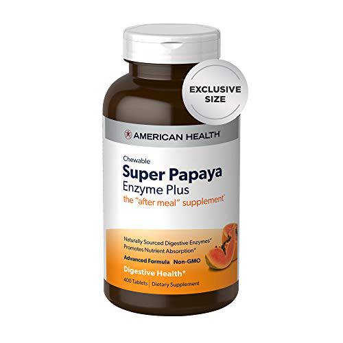 American Health Super Papaya Digestive Enzyme Plus Chewable Tablets, 400 Count