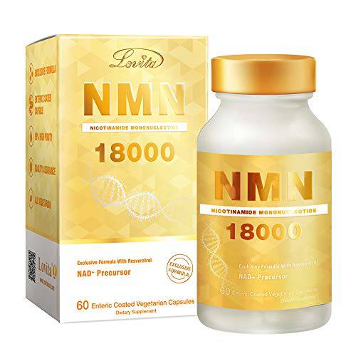 Lovita NMN 18000, 2 in 1 NMN Resveratrol Supplement, Pharmaceutical Grade NMN 300mg, Stabilized NMN Supplement for Healthy Aging & Cellular Repair, 99% Purity, Vegan, 60 Veggie Capsules