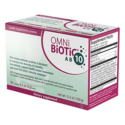 OMNI BIOTIC AB 10 - Clinically Tested Restorative Probiotic - Supports & Restores Gut Flora & Digestion - Digestive Probiotic for Diarrhea - Vegan, Hypoallergenic, Non-GMO (30 Daily Packets)