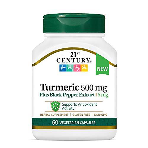 21st Century Turmeric 500 mg Plus Black Pepper Extract Vegetarian Capsules, 60 Count