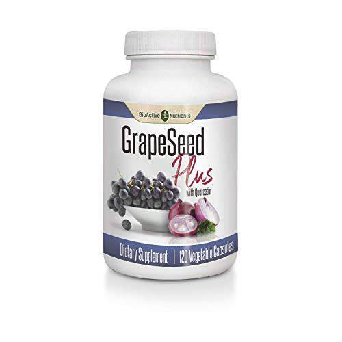 BioActive Nutrients Grapeseed Plus Supplement with Quercetin - Daily GSE Supplements Made with Naturally Pure Antioxidant Grape Seed Extract Powder - for Women & Men - 120 Vegetable Capsules