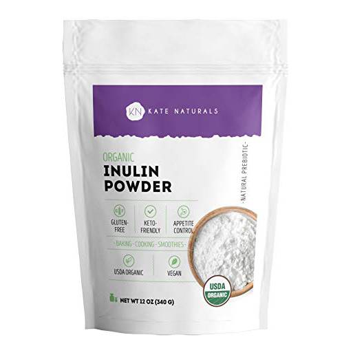 Inulin Powder Organic for Prebiotic Fiber and Gut Health (12oz) by Kate Naturals. USDA Organic Prebiotic Powder for Vegan Baking, Gluten Free & Keto. Mix Well with Coffee & Smoothies (Blue Agave)