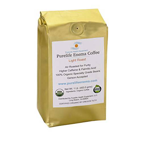 Purelife Enema Coffee - 1 Lb - Mold Free Organic Light Air Roast -Ground - Gerson Accepted - Ships Fresh from