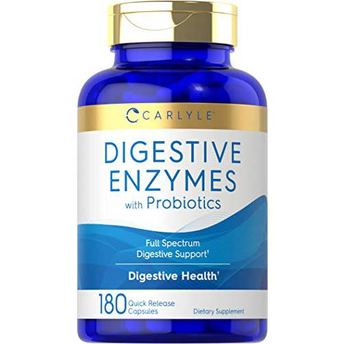 Digestive Enzymes with 14 Probiotic Strains | 180 Capsules | Non-GMO and Gluten Free Supplement | by Carlyle