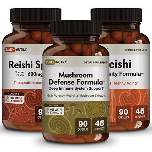 Reishi Mushroom Supplements Bundle by DailyNutra: Includes Mushroom Defense Formula, Reishi Spores, and Reishi Longevity Formula