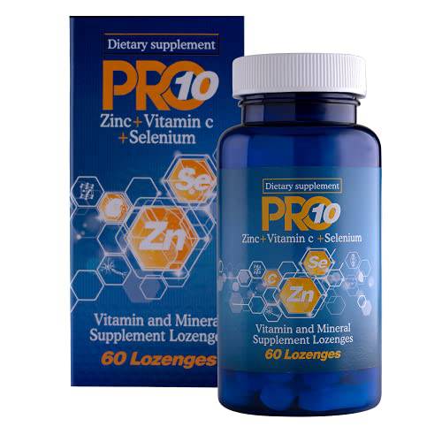 Ecogreen Pro 10 Zinc Vitamin C Selenium Lozenges: Vitamin Mineral Dietary Health Supplement, Antioxidant Chewables Strengthen Immune System, 60 Count