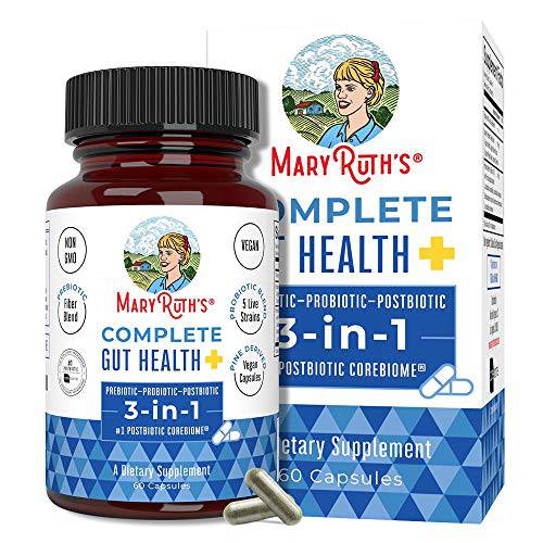 MaryRuth’s Complete Gut Health+ | 3-in-1 Prebiotic + Probiotic + Postbiotic Corebiome® Vegan Gastrointestinal Support | Support Gut Health & Immune Function | 2 capsules per serving 30 servings