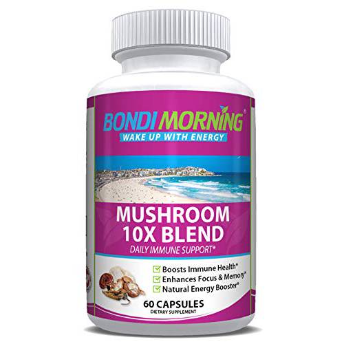Bondi Morning Mushroom Complex Immune Support Supplement – 10X Blend with Cordyceps, Reishi, Lion’s Mane, and Chaga Mushrooms for Brain Health, Natural Energy Boost, and Immune Defense, 60-Count
