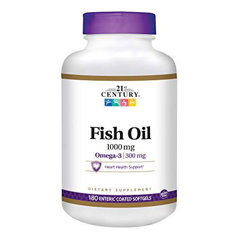 21st Century Fish Oil 1000 mg Enteric Coated Softgels, 180-Count (Pack of 2)