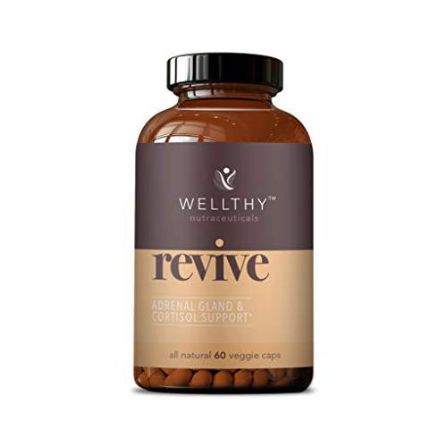Wellthy Revive Adrenal Supplement & Cortisol Support - Boost Energy and Improve Mental Wellness - Adrenal Support & Cortisol Manager - 60 Vegetarian Capsules