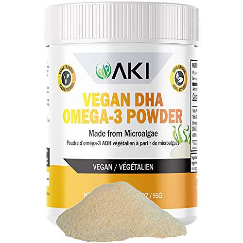 AKI Natural Omega 3 DHA Micro Algae Powder Supplements - Plant Based Keto Vitamin for Brain Health, Immune Health & Inflammation - Alternative to Fish or Krill Oil | Vegan & GMO Free (1.94 Oz / 55G)