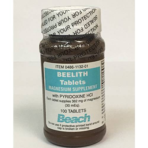 Beelith tablets magnesium supplement with and pyridoxine HCL - 100 each - Buy Packs and SAVE (Pack of 2)