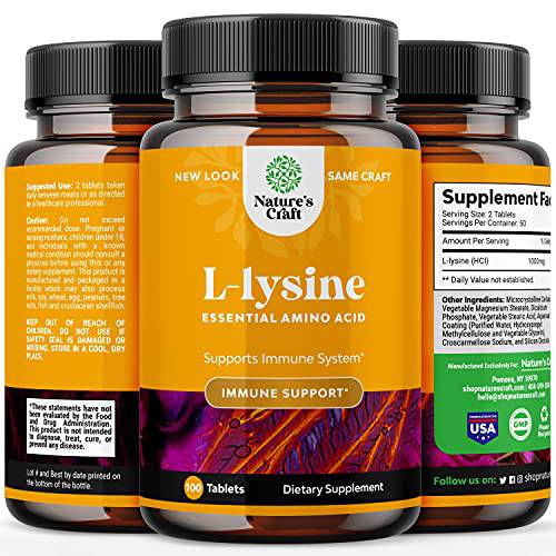 L Lysine 1000mg Nutritional Supplements - L-lysine Essential Amino Acids Supplement for Eye Health Lip Care Bone Support Immune System Support Muscle Growth and Vegetarian Collagen Production