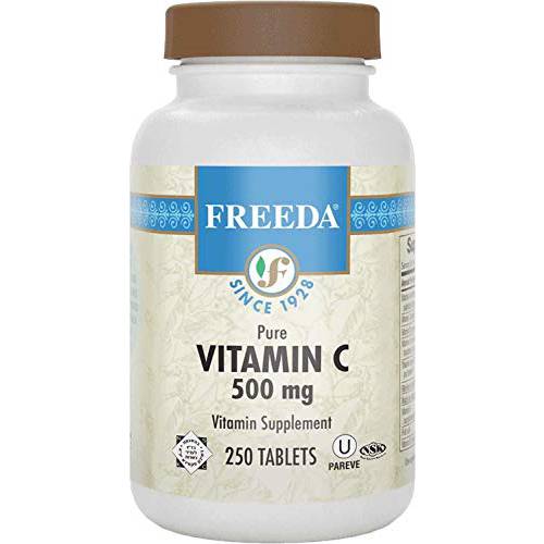 FREEDA Vitamin C - Vegan Vitamin C 500mg - Kosher - Powerful Antioxidant Immune Support - Easy to Swallow Vitamins C Tablets as Ascorbic Acid - Pure Vitamin C 500 mg - VIT C Supplement (250 Count)