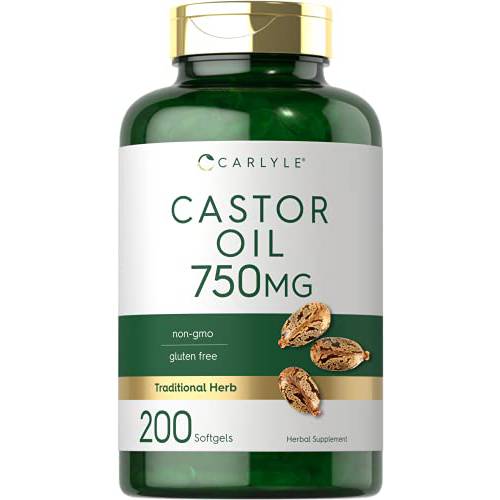 Castor Oil 750mg | 200 Softgels | Traditional Herb | Non-GMO, Gluten Free Supplement | by Carlyle