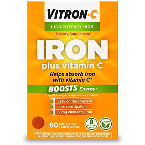 Vitron-C High Potency Iron Supplement with Vitamin C, Pack of 5 (60 Count Each) Nm@kSd