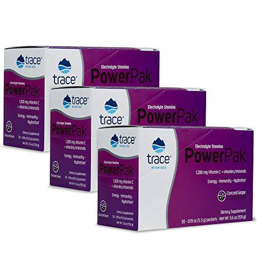 Trace Minerals | Power Pak Electrolyte Powder Packets | 1200 mg Vitamin C, Zinc, Magnesium | Boost Hydration, Immunity, Energy, Muscle Stamina | Concord Grape | 90 Packets