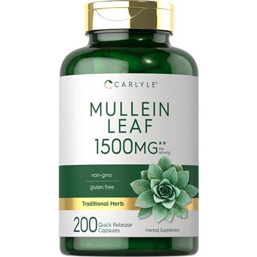 Mullein Leaf Capsules 1500mg | 200 Count | Verbascum Thapsus | Non-GMO, Gluten Free Supplement | by Carlyle