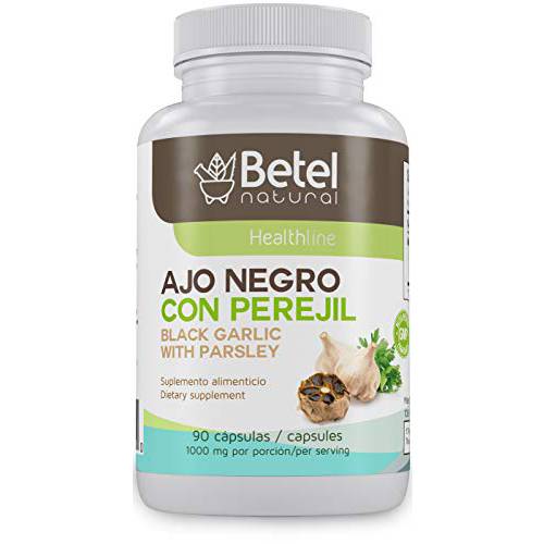 AJO Negro con Perejil / Black Garlic with Parsley and Cayenne Capsules by Betel Natural - Potent Superfood - 1000 mg per Serving