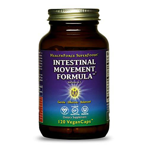 HEALTHFORCE SUPERFOODS Intestinal Movement Formula - 120 VeganCaps - All-Natural Herbal Laxative - Supports Bowel Regularity - Gluten Free - 120 Servings