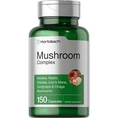 Mushroom Complex Capsules | 150 Count | Non-GMO & Gluten Free Supplement | Reishi, Chaga, Lions Mane, Cordyceps, Maitake, & Shiitake | by Horbaach