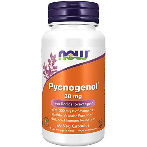 NOW Supplements, Pycnogenol 30 mg (a Unique Combination of Proanthocyanidins from French Maritime Pine) with 300 mg Bioflavonoids, 60 Veg Capsules