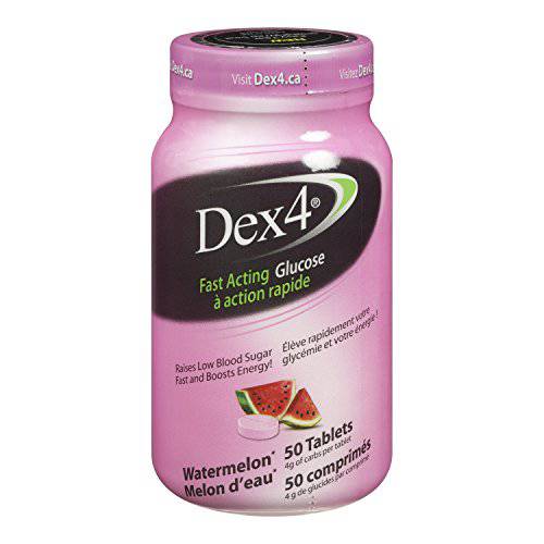 Dex4 Glucose Tablets, Watermelon, 50 Count Bottle, Each Tablet Contains 4g of Carbs
