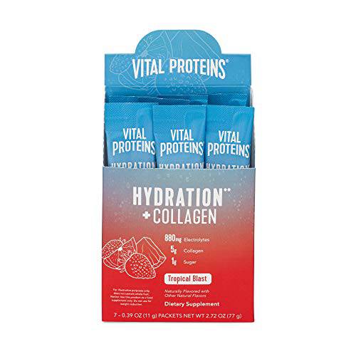 Vital Proteins Hydration Electrolyte Powder with Collagen - 1g Functional Sugar - 880mg Electrolytes - 100% DV Vitamin C - Tropical Blast, 7 Count