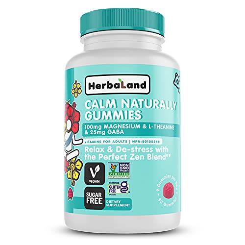 Herbaland - Calm Naturally Gummies, Calming Vitamins for Adults, Magnesium Supplement, Raspberry Hibiscus Vitamin Flavor, 2.2 Grams