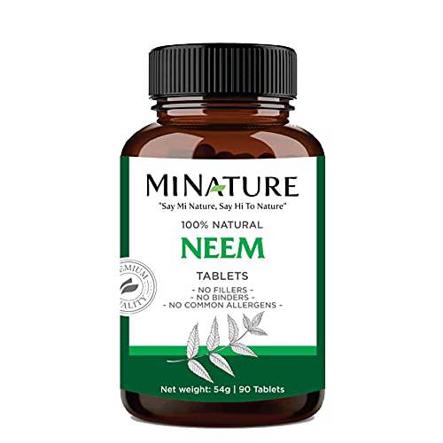 Neem Tablets by mi Nature| 90 Tablets, 1000 mg| 45 Days Supply| Clear Skin| Acne Free| Detoxifying Supplement| Vegan | Better Digestion | Anti-inflammatory | Herbal Supplements